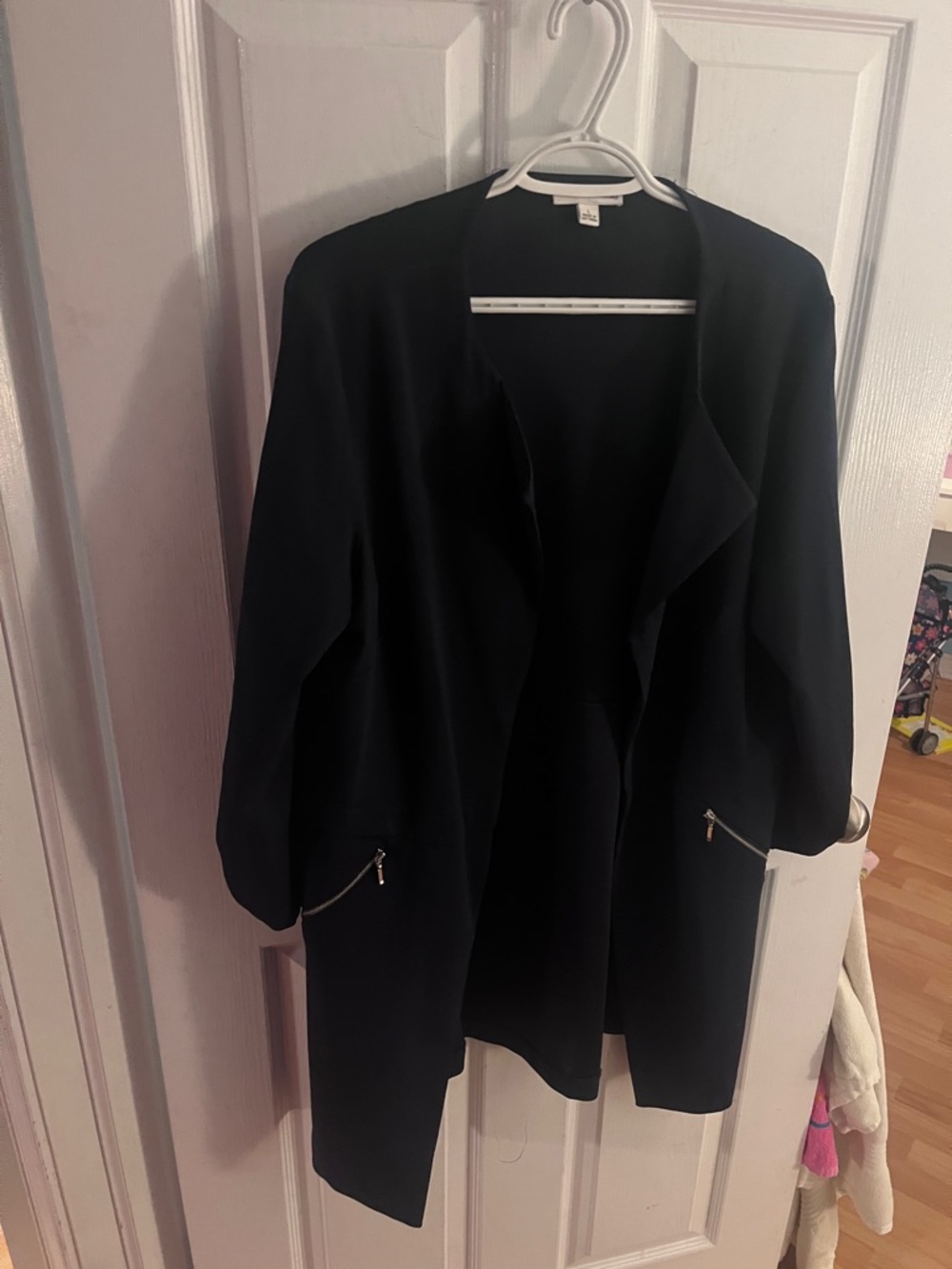 Soho Dark Navy Blue Open Front Blazer with Zip Pockets